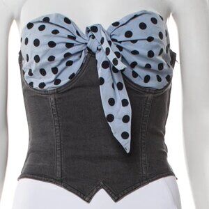 Moschino Jeans Denim Bustier Halter Top IT44 USA 10 Large POLKA DOT BOW TIE